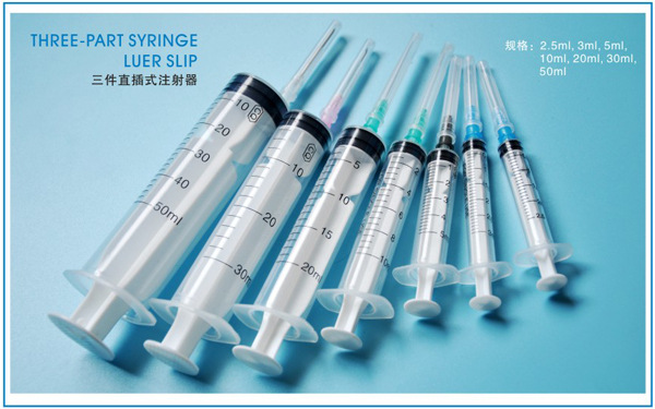 THREE-PART SYRINGE LUER SLIP